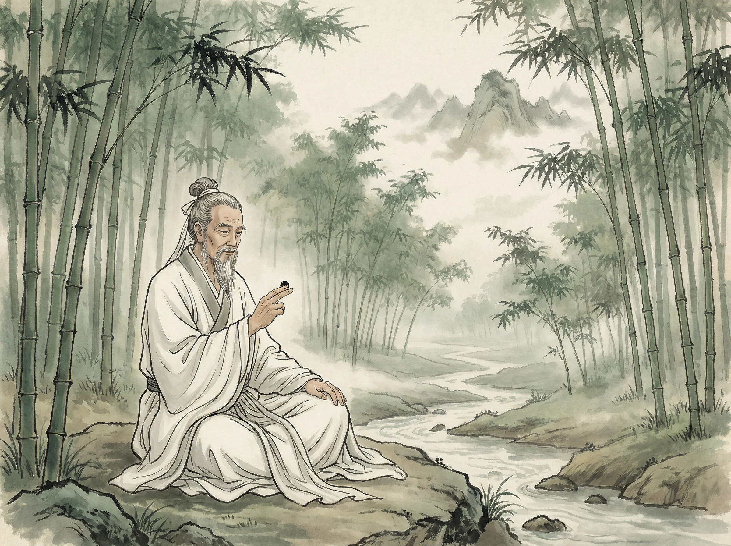 白衣隐士专注思考 财神棋牌 棋局