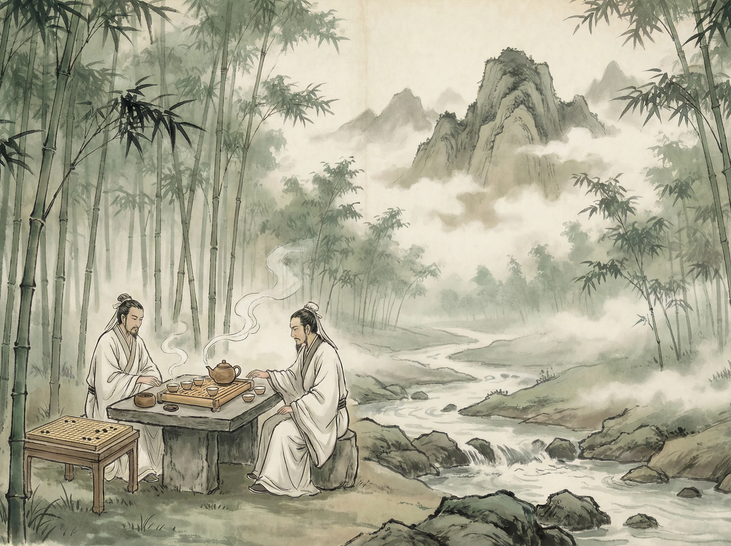 竹林中品茶对弈，体验 财神棋牌 禅意生活